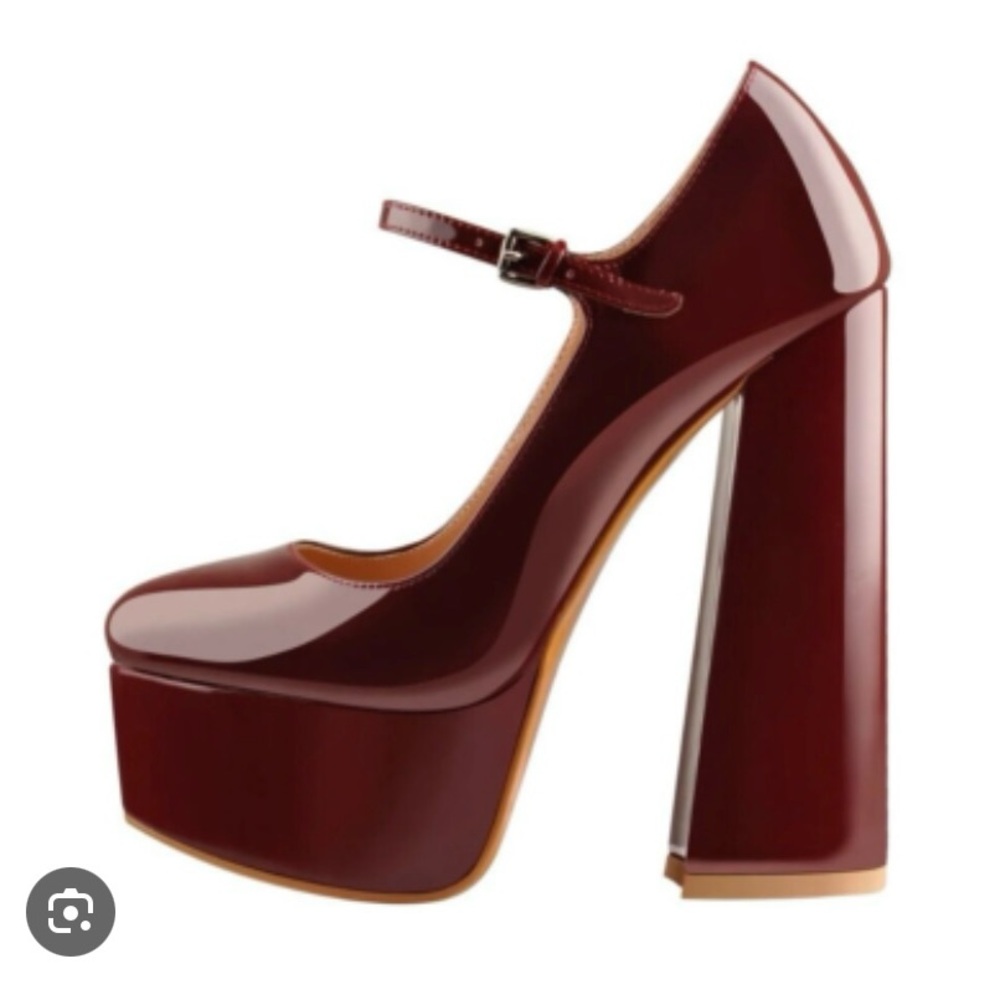Burgundy Platform Mary Jane Heels